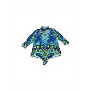 Plus Size Nygard Button Front Blouse Womens 3X Groovy Paisley Stretchy Fit Top
